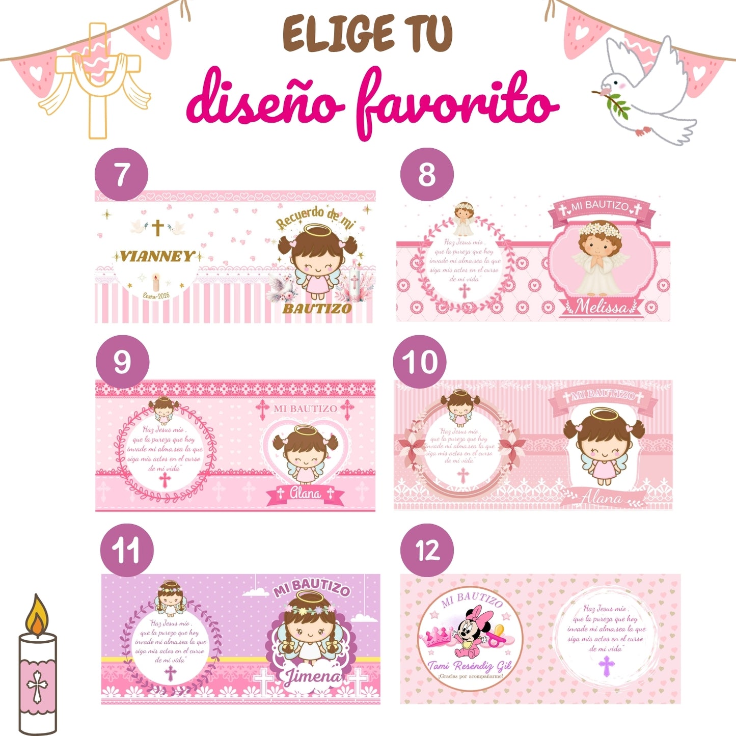 Tazas personalizadas para Bautizo (Paquete 12 tazas)
